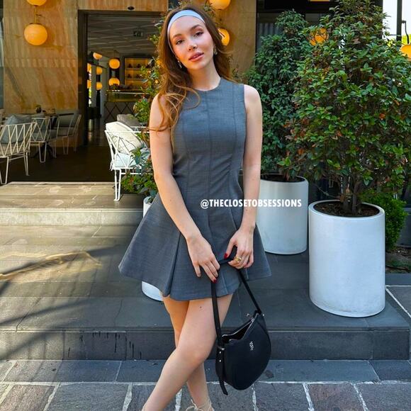 ZARA Wool-Blend Flared Hem Mini Dress NWT | Gray Fit & Flare | Size M/L - Picture 7 of 16